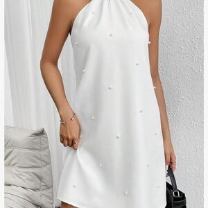 White Backless Halterneck Dress Mini Dress